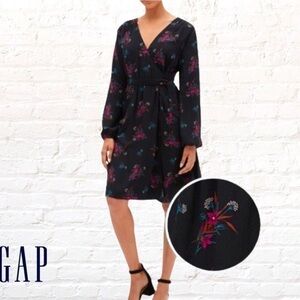 GAP Tropical Print Long‎ Sleeve Midi Wrap Dress Size Small Dark Floral